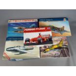 Italeri, Tamiya, Esci, Academy - Five boxed plastic model kits in various scales.