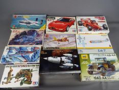 Tamiya, Eduard, Airfix, Pegasus Hobbies - 10 boxed plastic model kits in various scales.