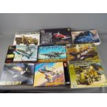 Tamiya, Hasegawa, Pegasus Models, Academy, Other - Nine boxed plastic model kits in various scales.