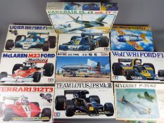 Tamiya, Finemolds and Williams Bros Inc. Boxed Plastic Model Kits in various scales.