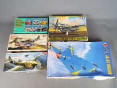 Hasegawa, Tamiya, Academy, Airfix, - Five boxed plastic model kits in various scales.