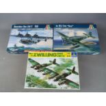Italera - a collection of three plastic model kits to include HE-111 Z-1 Zwilling German Glider Tug