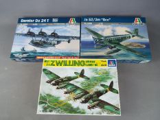 Italera - a collection of three plastic model kits to include HE-111 Z-1 Zwilling German Glider Tug