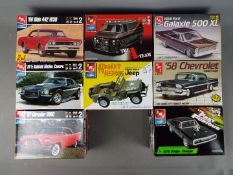 AMT ERTL - Eight boxed model kits of American vehicles in 1:25 scale comprising The A-Team Van,