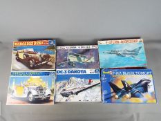 Esci, Italeri, Revell, Fine Models - Six boxed plastic model kits in various scales.