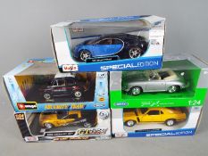 Burago, Maisto, Motor Max, Welly - five 1:24 scale diecast model motor cars,