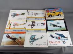 Eduard and Lindberg - 9 Boxed Plastic Model Kits in various scales.