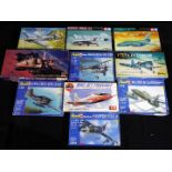 Ten model kits of aeroplanes in varying scales to include Tamiya 1:100 Ilyushin IL-28 Beagle,