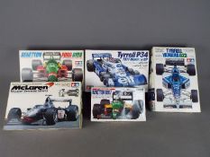 Tamiya - Five boxed F1 plastic model kits mainly 1:24 scale.