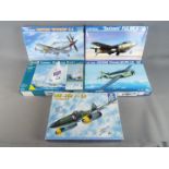 Five boxed model kits in varying scales comprising a 1:48 scale Trumpeter FGA.Mk.