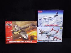 Airfix, Monogram, Roden - Three boxed plastic model kits in various scales.