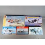 Airfix, Hasegawa, Fujimi, Hobby Craft - Five boxed plastic model aircraft kits in various scales.