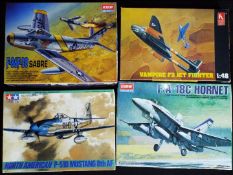 Tamiya, Academy, Hobby Craft - Four boxed plastic model aircraft kits in various scales.