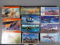 A good selection of boxed model kits, predominantly aircraft, by Hasegawa, Academy Minicraft,