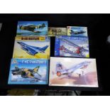 Hasegawa, Italeri, Airfix, Revell - Seven boxed plastic model aircraft kits in various scales.
