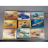 Tamiya, Hobby Craft, Zvezda - Nine boxed plastic model kits in various scales.