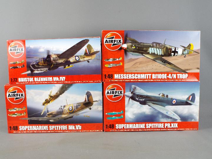 Airfix - Four boxed plastic model kits by Airfix in 1:48 and 1:72 scale.