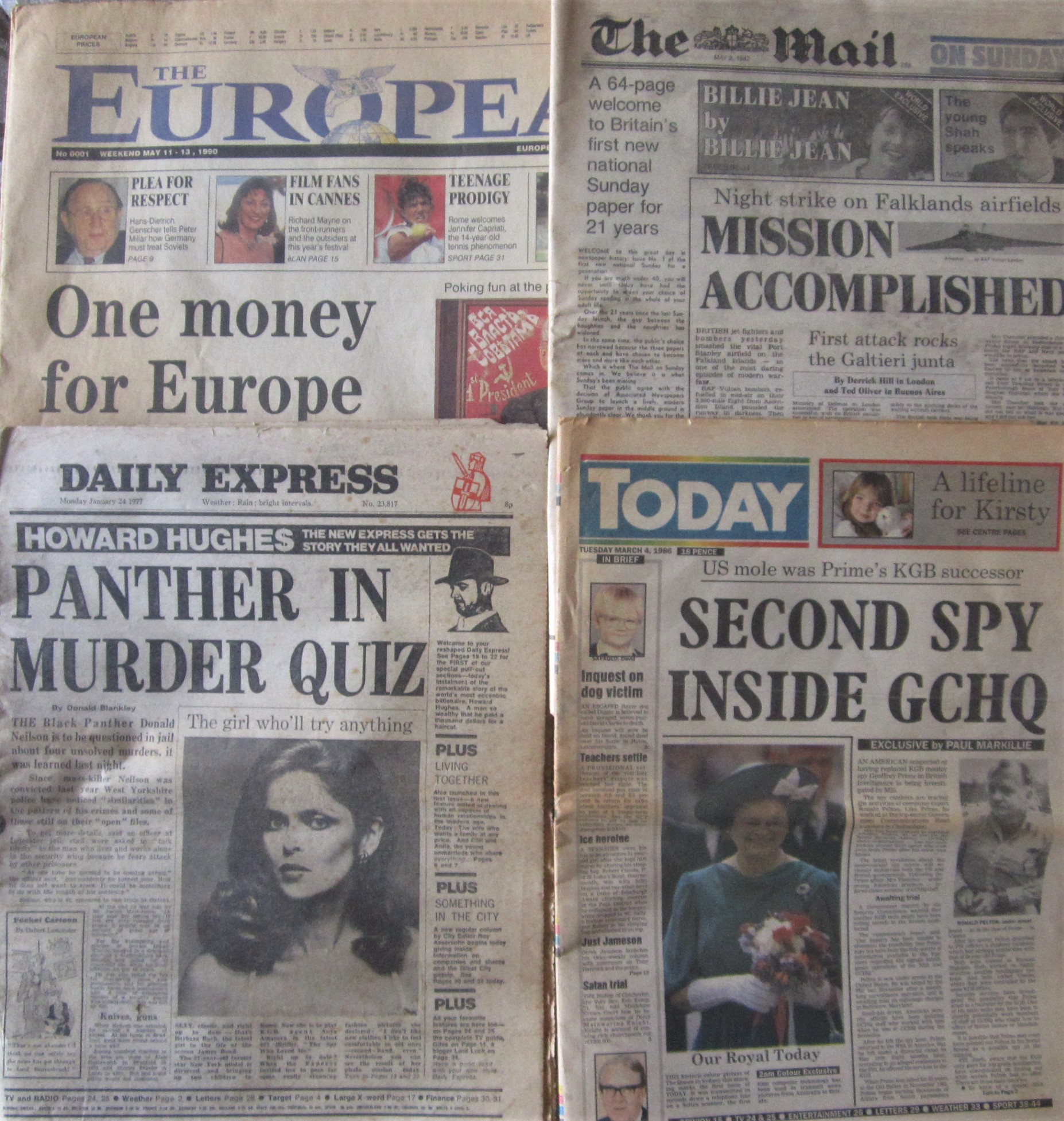 NEWSPAPERS - FOUR FIRST ISSUES. TODAY. EUROPEAN. MAIL. EXPRESS