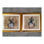 PAIR OF HERALDIC CRESTS ON PARCHMENT ( MOSSE & FAUX )