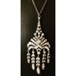 ART DECO CONTINENTAL SILVER & PASTE PENDANT & CHAIN