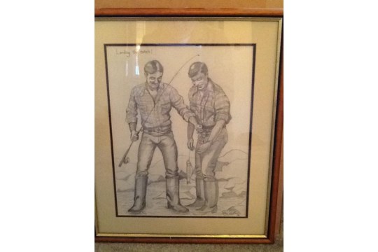 PENCIL SKETCH "LANDING THE CATCH" PETE DELOW