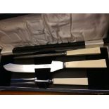 CASED ART DECO BONE HANDLE CARVING SET SHEFFIELD STEEL