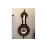 EDWARDIAN OAK BAROMETER THERMOMETER