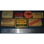 7 VINTAGE CHEMIST TINS BRITISH EMPIRE VALDA PASTILLES. NIP-A-KOFS. HORLICKS ETC