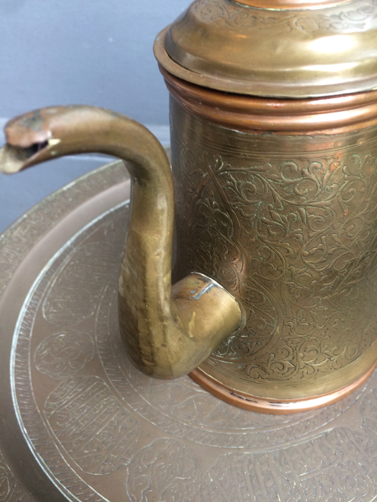 19th CENTURY COPPER & BRASS PERSIAN COFFEE POT - Image 3 of 7