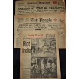 NEWSPAPERS - INDIAN UPRISING 1946 THREE ORIGINAL FULL PAPERS