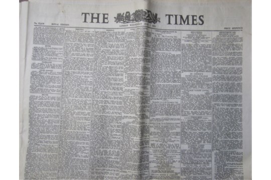 NEWSPAPER - ORIGINAL COPY OF THE TIMES 03/06/53 COVERS THE CORONATION