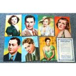 SHERMANS POOLS - SET OF FILM STAR CARDS FROM 1940