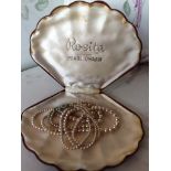 VINTAGE ROSITA SIMULATED 3 STRAND PEARLS & OYSTER BOX