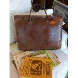 EARLY 20th CENTURY TAN LEATHER MUSIC SATCHEL & MUSIC