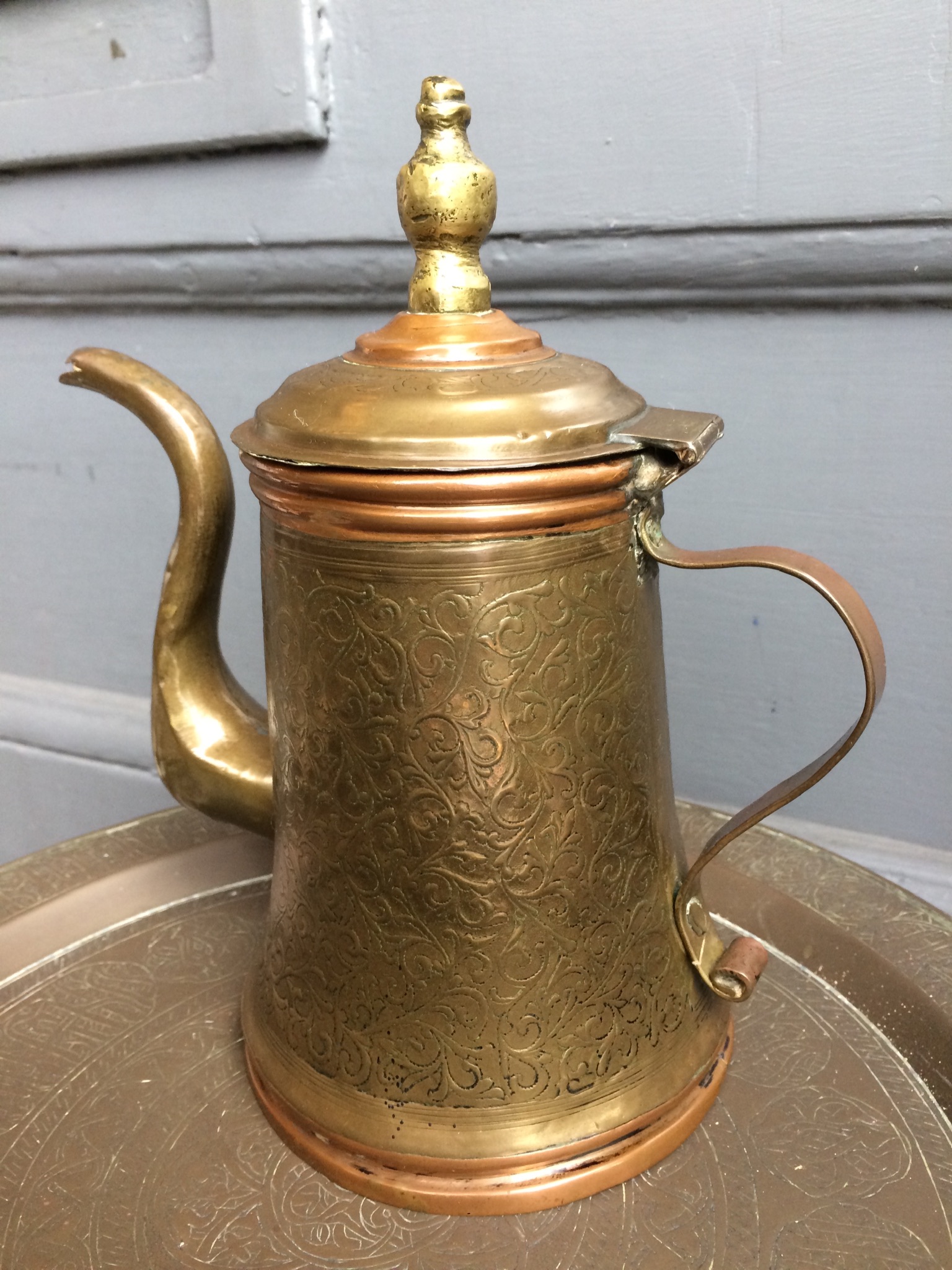 19th CENTURY COPPER & BRASS PERSIAN COFFEE POT