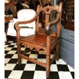 VICTORIAN GOTHIC REVIVAL PITCH PINE THRONE CHAIR
