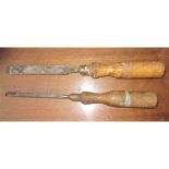 TOOLS - TWO VINTAGE WOOD CHIESELS A. JACKSON & CO