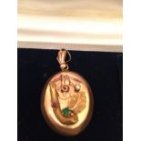 VICTORIAN GOLD PLATED RUBY EMERALD & SEED PEARL PENDANT