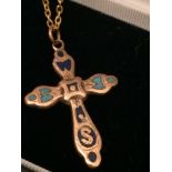 VICTORIAN YELLOW METAL ENAMELLED CROSS PENDANT