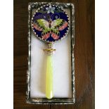 MINT & BOXED VINTAGE CLOISONNÉ ENAMEL & JADE HAND MIRROR