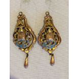 PAIR VICTORIAN GOLD PLATED AND ENAMEL EARRINGS