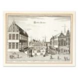 Historische Ansicht des Bremer Marktplatzes. "Marckt in Bremmen", mit Legende.Kupferstich, aus "