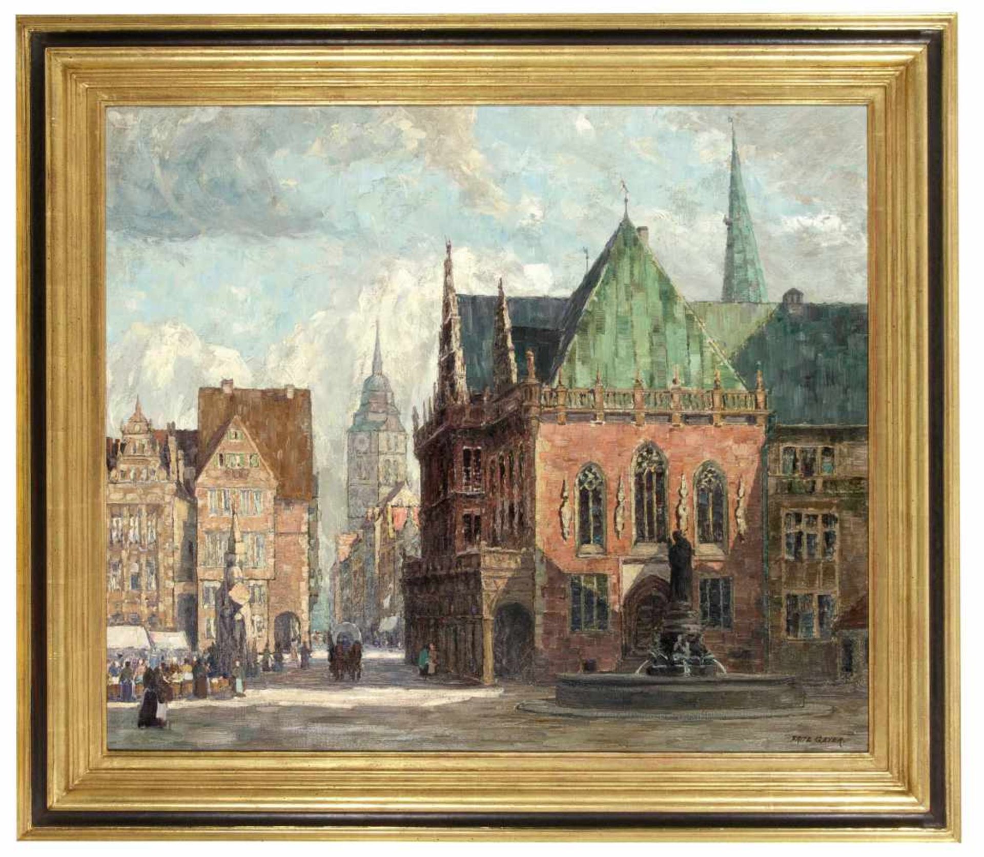 Geyer, Fritz. 1875 Nürnberg - 1947 Tübingen. "Bremen - Am Rathaus". Vor 1944. Öl/Lwd., u.re. sign. - Bild 2 aus 2