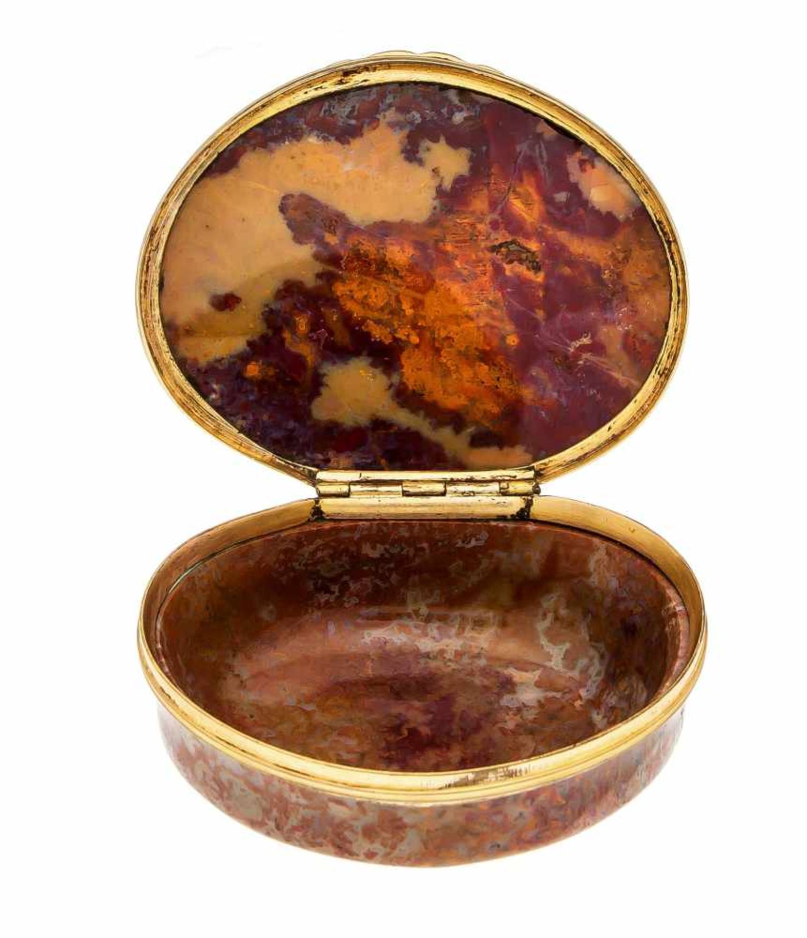 Achat-Tabatiére Anfang 18. Jh. Kupfer vergoldet, Muschelform, Dosenunterteil aus einemStück Achat - Image 2 of 2