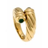 Smaragd-Saphir-Ring GG 750/000 mit je einem runden Smaragd- und Saphir-Cabochon 3,6 mm, RG57, 17,2