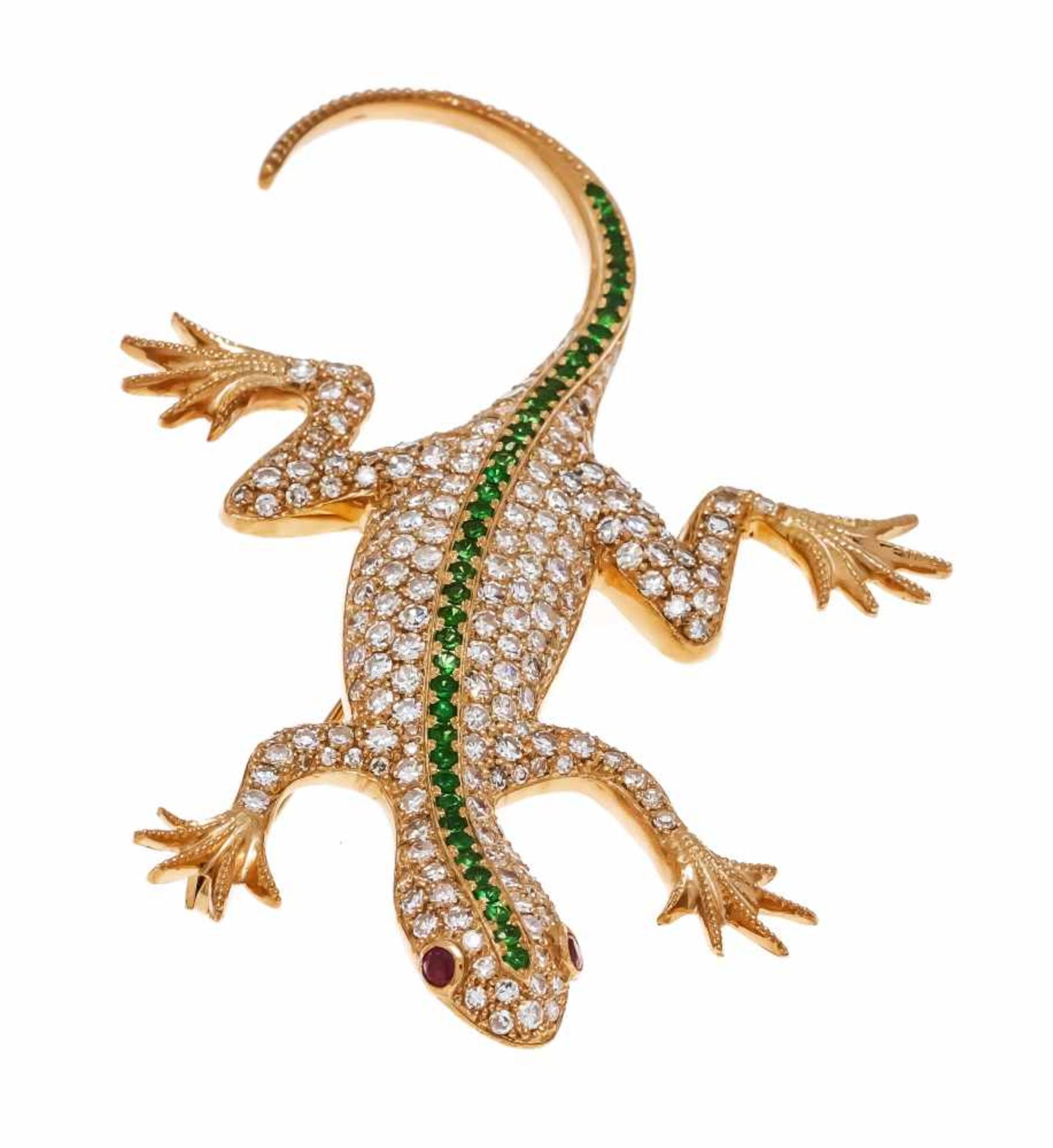 Altschliff-Diamant-Brosche Salamander RG 585/000 (Russland 56 punziert) mitAltschliff-Diamanten