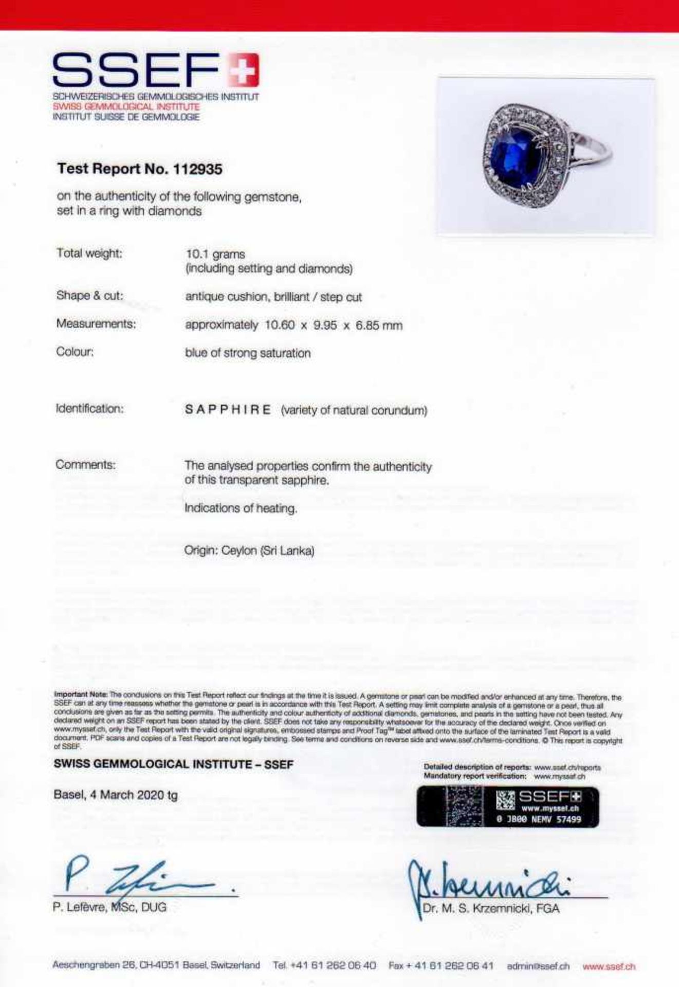 Saphir-Altschliff-Diamant-Ring WG 750/000 mit einem im Antikschliff fac. Saphir 10,60 x9,95 x 6,85 - Bild 3 aus 3
