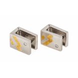 Brillant-Ohrstecker PT 950/000 und GG 750/000 mit 2 Brillanten, zus. 0,06 ct W/SI, L. 14mm, 14,3 g