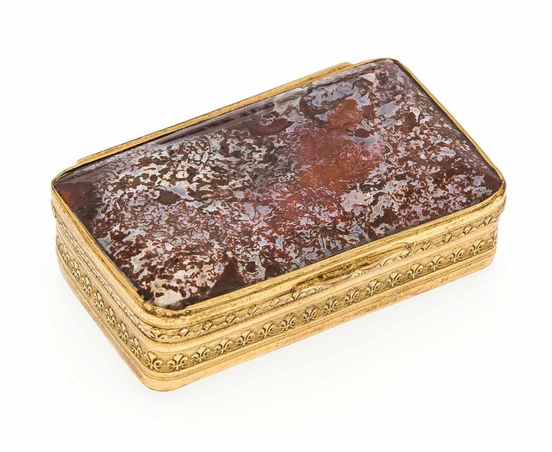 Tabatiére, Frankreich Ende 18. Jh. Kupfer vergoldet, rechteckige Form, Boden undscharnierter