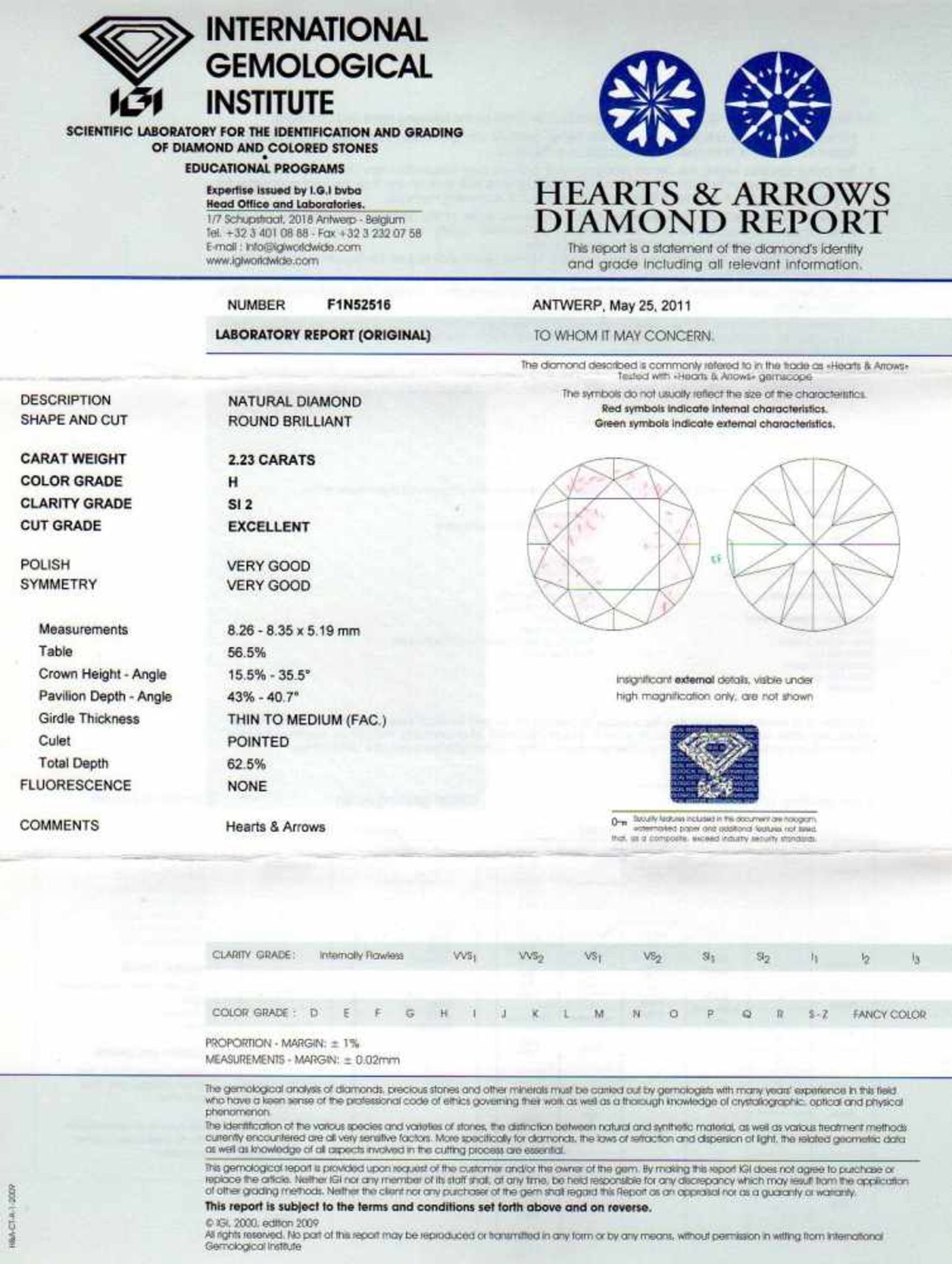 Brillant-Ring Platin 950/000 mit einem Brillanten 2,23 ct H/SI2, RG 49, 5,5 gmit IGI-Expertise 2011 - Bild 2 aus 2